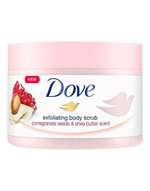 dove exfoliating body scrub pomegranate seeds shea butter pink 225ml