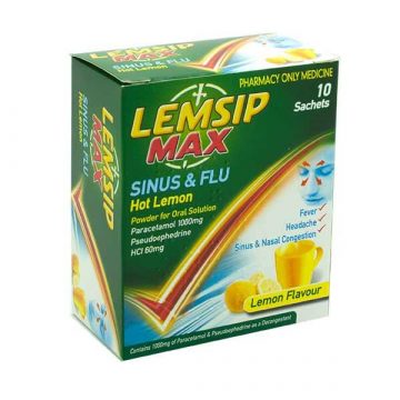 LEMSIP MAX SINUS & FLU HOT LEMON 10 Sachets