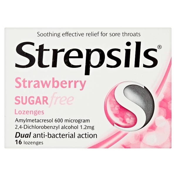Strepsils Strawberry Sugar-Free 16 Lozenges
