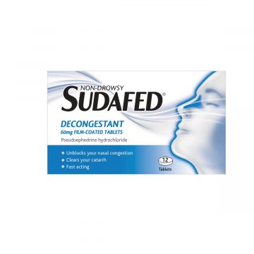 Sudafed Non-Drowsy Decongestant 60mg 12 Film-Coated Tablets