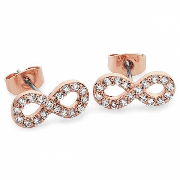 TIPPERARY CRYSTAL Stone Set Infinity Stud Earrings Rose Gold